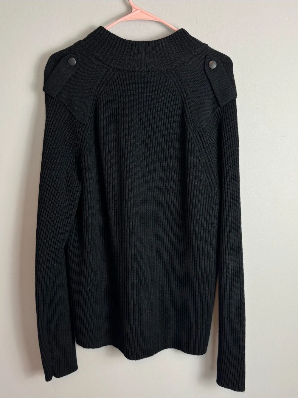 Banana Republic 100% Wool Black Fisherman’s Knit Quarter Zip Sweater Size Large